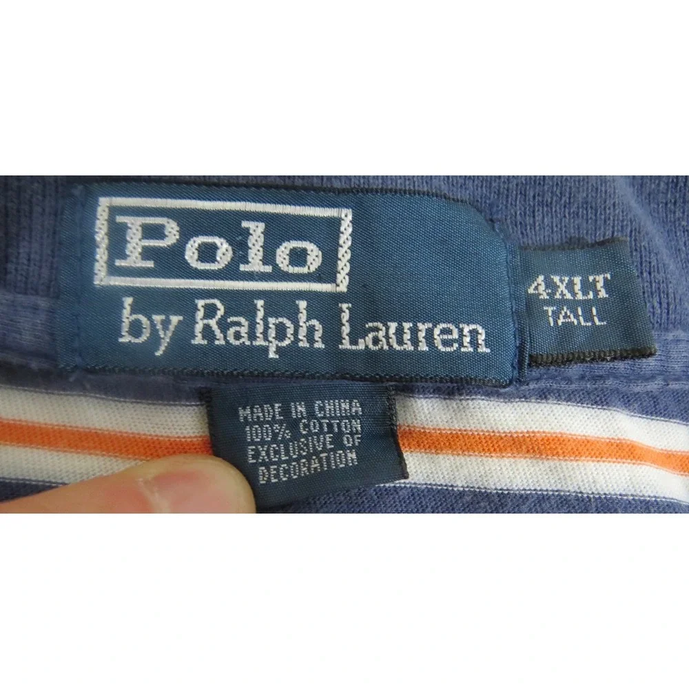 Polo Ralph Lauren 4XLT Tall Striped Polo Shirt Blue White Orange Pony Cotton EUC